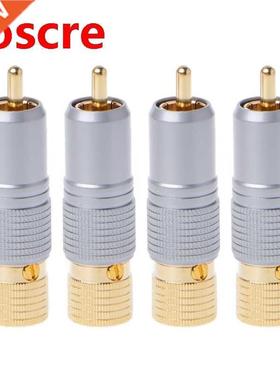 4 Pcs Gold Plated RCA Plug Locking Non Solder Plugs Connecto