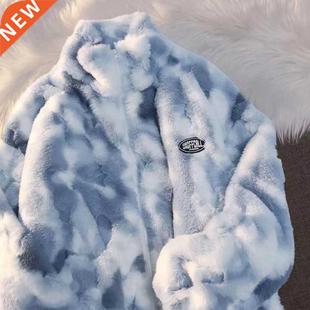 Tie Dye Woman Zipper Jacket Real Rabbit Fur Coat Real Fur Wi