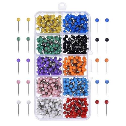 10 Colors Push Pins Round Plastic Head With Steel Point Asso