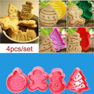 New 4Pcs/set Christmas Cookie Biscuit Plunger Cutter Mould