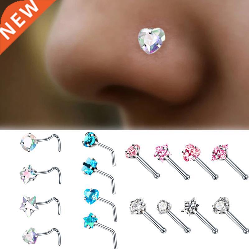4PCS/Set Surgical Steel Heart Nose Ring Set Real Star L Shap