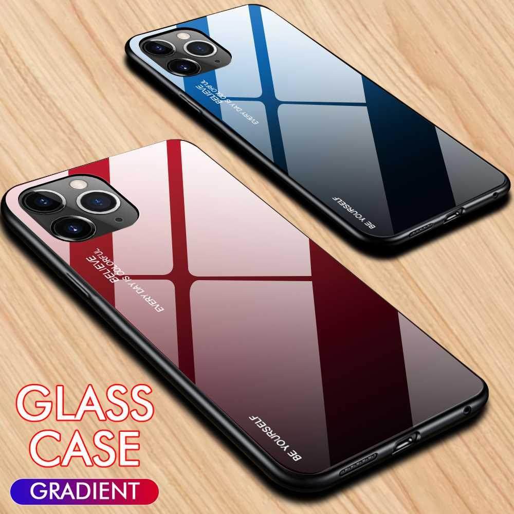 For iPhone 12 11 Pro Max Case Gradient Tempered Glass Case F