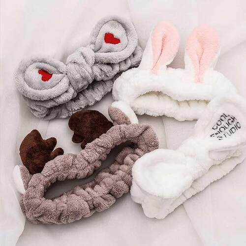 Wash Face Hair Holder Hairbands Soft Warm Coral Fleece Bow A