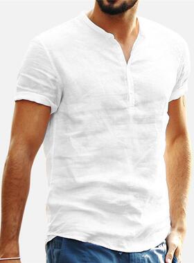 Men Linen Shirts Short Sleeve Breathable Men's Baggy Casual