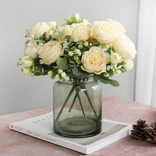 Beautiful Rose Peony Artificial Silk Flowers Small White Bou