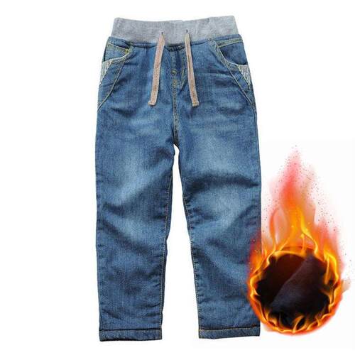 Kids Winter Jeans Pants Plus Velvet Children Thicken Warm De