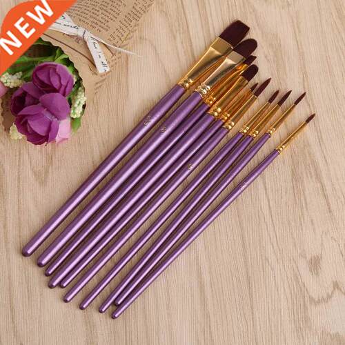 10Pcs Artist Paint Brush Set Nylon Hair Watercolor Acrylic O
