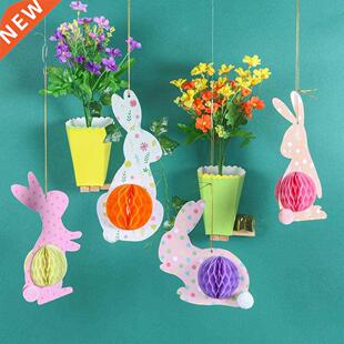 4pcs Easter Honeycomb Rabbits Set for Home Decor Hanging Ea