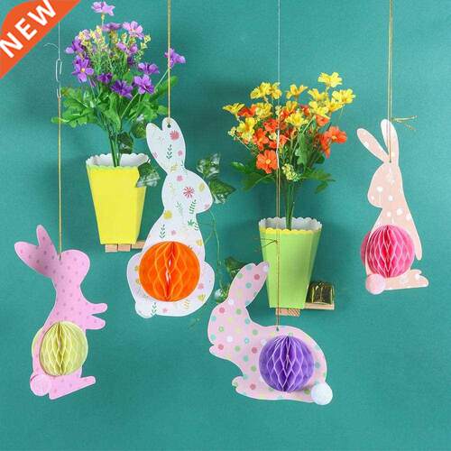 4pcs Easter Honeycomb Rabbits Set for Home Decor Hanging Ea