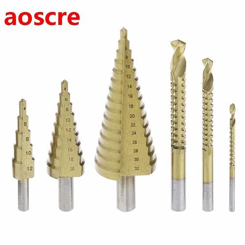 6 Pcs/Set HSS Steel Titanium Coated Step Drill Bit Hole Cutt