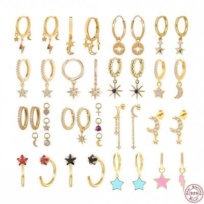 Pendientes plata 925 Moon Star Dangle Earrings 925 Sterling