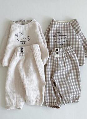 Spring Summer New Baby Cotton Linen Clothes Set Boys And Gir
