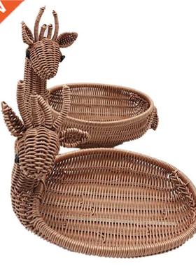 Rattan Woven Fruit Basket, Imitation Deer Bread Basket