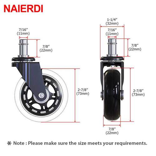 5PCS Swivel Rubber Caer Wheels 3 Inch Office Chair Caer