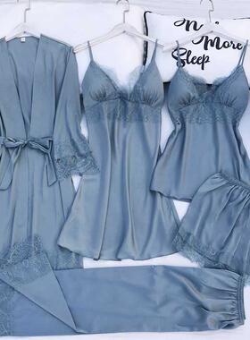 Pajamas Set Silk Satin Womens Lace Nightwear Spring Strap Py