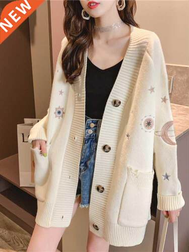 H.SA 2022 Women Winter Sweater Knitting Cardigans V Neck Sta