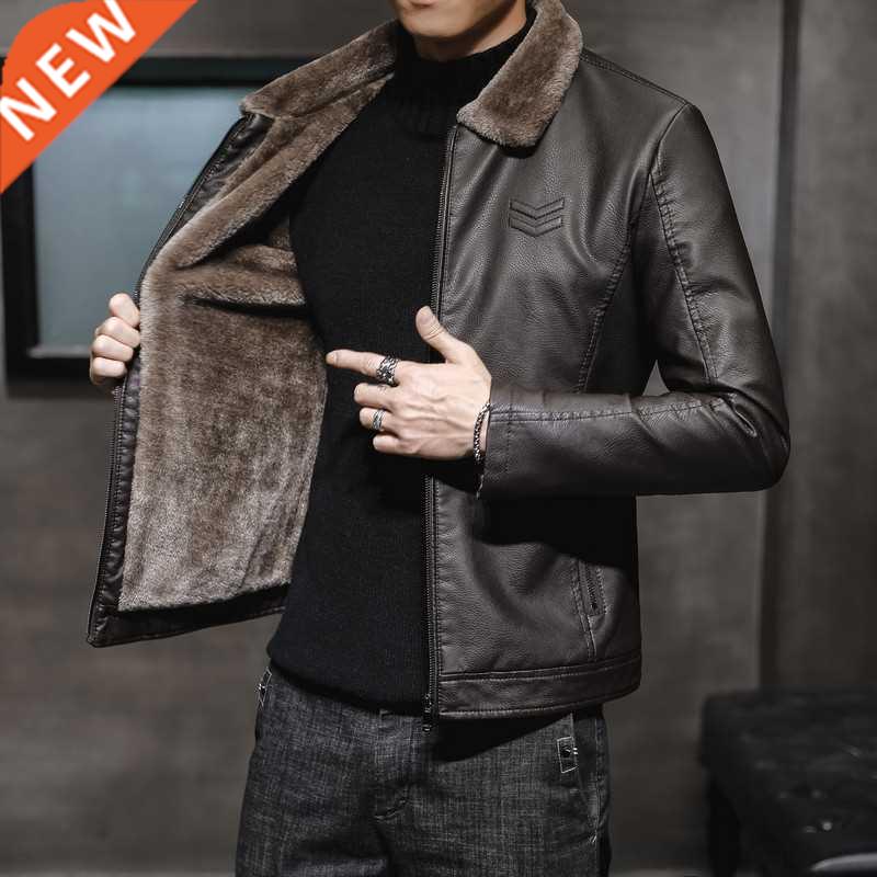 New Thick Leather Jacket Mens Winter Autumn Men's Jacket Fas