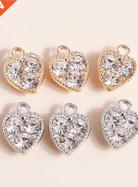 10pcs 10*13mm Gold Silver Color Crystal Hearts Charms for Ne