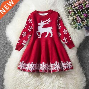 Girls Christmas Dress Knitting Sweater Dress for Girls Winte