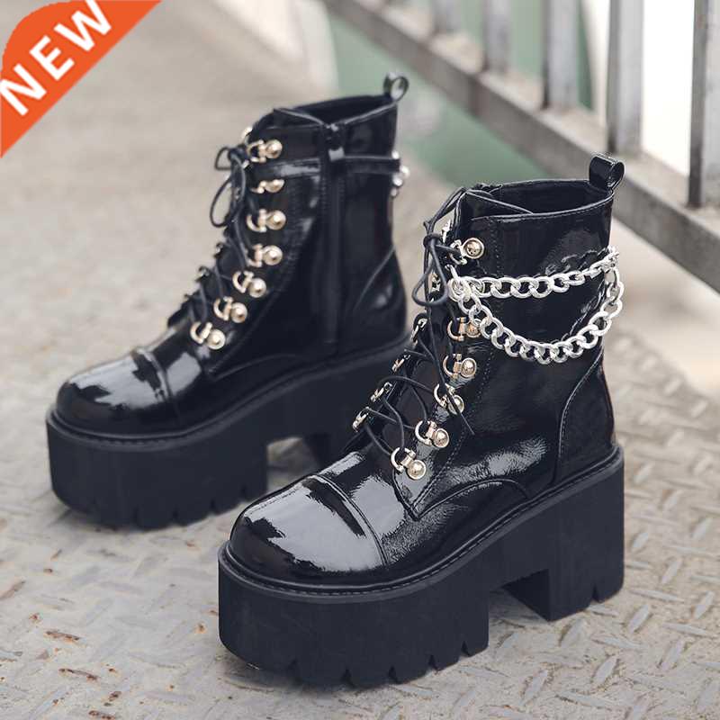 Women Gothic Ankle Boots Zip Punk Style Platform Shoes Goth