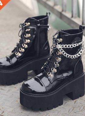 Women Gothic Ankle Boots Zip Punk Style Platform Shoes Goth