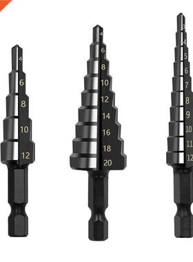 3Pcs 3-12mm 4-12mm 4-20mm HSS Step Drill Bit 1/4 Shank High