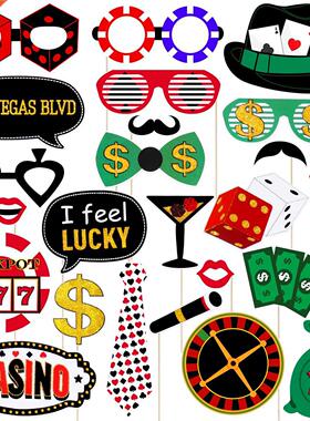 AMOSFUN 24Pcs Funny Las Vegas Party Photo Booth Props with