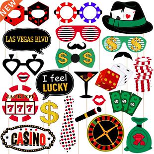AMOSFUN 24Pcs Funny Las Vegas Party Photo Booth Props with