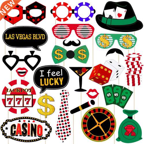 AMOSFUN 24Pcs Funny Las Vegas Party Photo Booth Props with