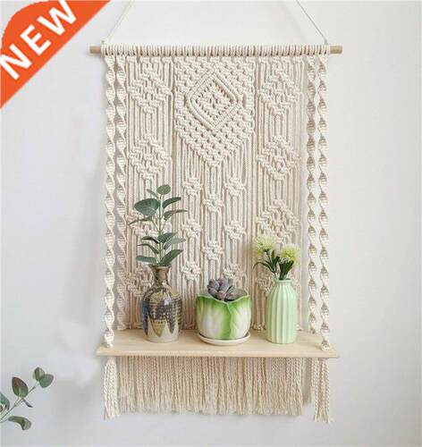 Bohemian Hand-Woven Macrame Wall Hanging Rope Shelf Indoor P