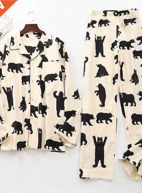 Cute white bear 100% brushed cotton men pajama sets Autumn C