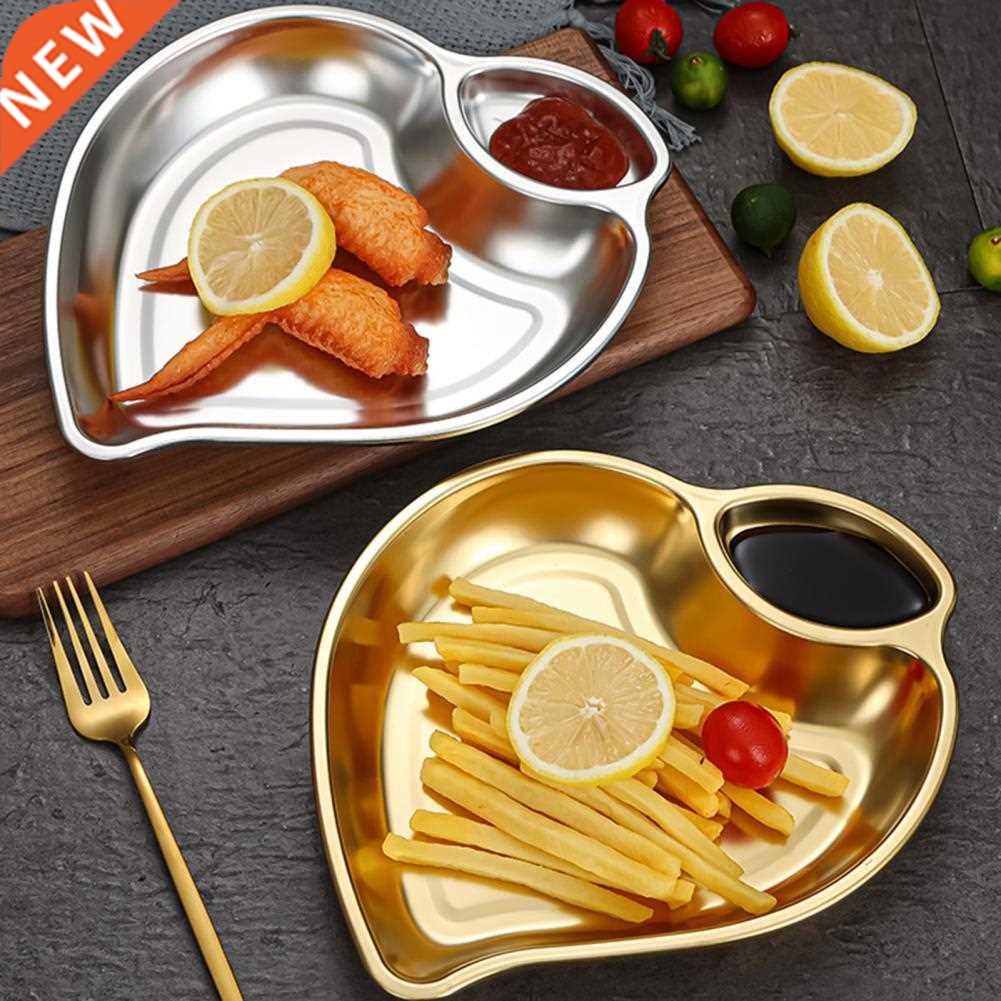 Snack Plate Peach Shape 2 Section 304 Stainless Steel Food D