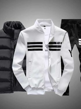 Men Clothing Tracksuit 3PC Set Striped Men Set Casual Vest+S