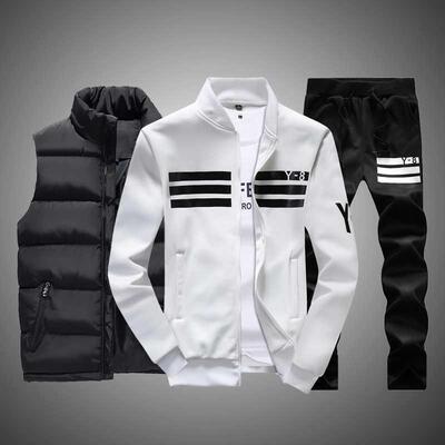 Men Clothing Tracksuit 3PC Set Striped Men Set Casual Vest+S