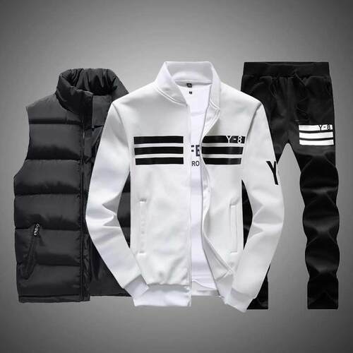Men Clothing Tracksuit 3PC Set Striped Men Set Casual Vest+S
