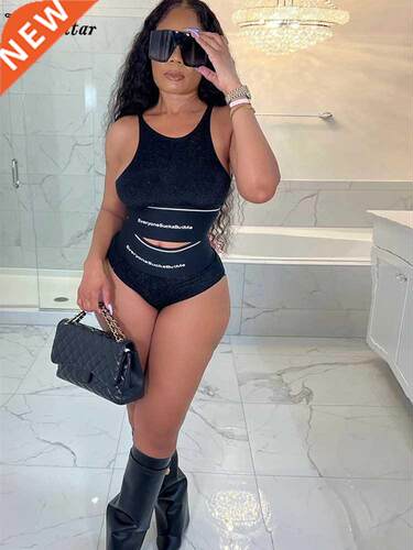 Hugcitar Letter Print Gold Wire Sleeveless Sexy Crop Top Min