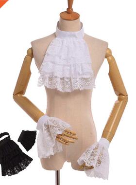 Victorian Jabot Collar Men Lace Neck Ruffs Vintage White Bla