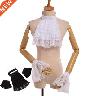 Victorian Jabot Collar Men Lace Neck Ruffs Vintage White Bla