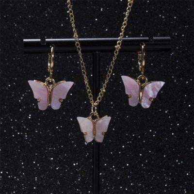Acrylic Butterfly Earrings Pendant Necklaces Combination Set