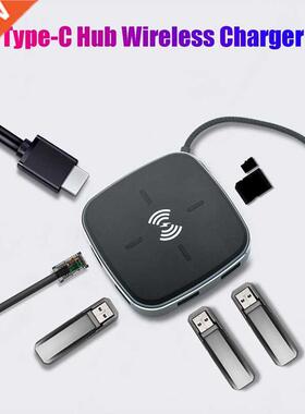 Type C Hub 9 In1 Docking Station Wireless Charger HDMI-Compa