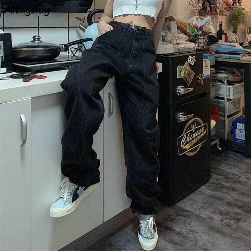 Retro Jeans Women Harajuku Vintage Black Street BF Style Chi