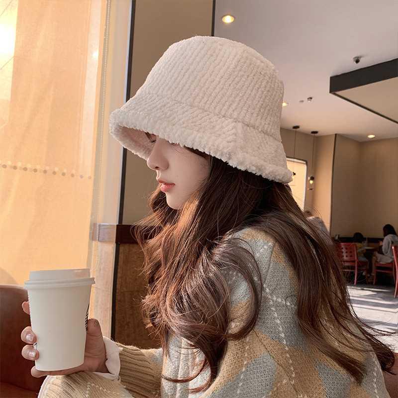 2021 New Hats for Women Autumn Winter Bucket Hats Lamb Plush