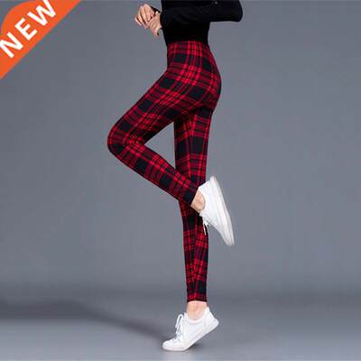 Women Leggings Grid Print Exercise Fitness Leggins Elaicit