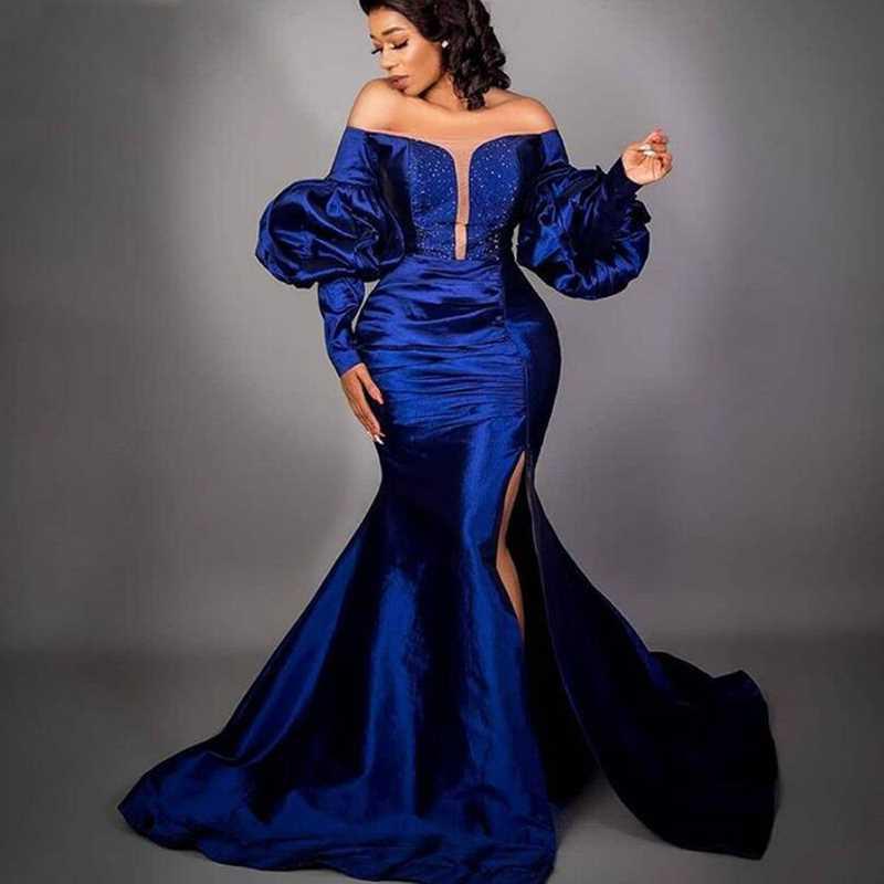 Royal Blue Evening Dresses Off Shoulder Mermaid Long Sleeves