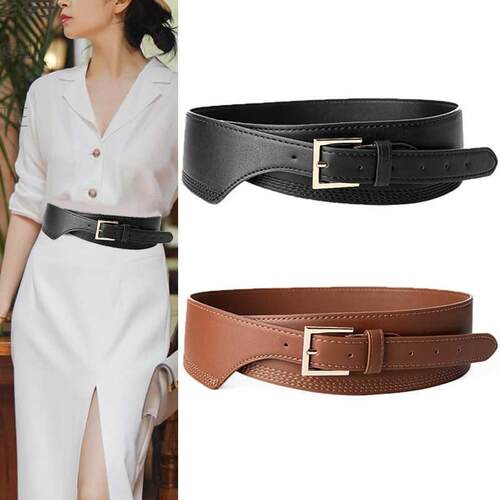 New Fashion Belts for Women PU Leather Gold Square Pin Buckl