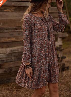 2022 New women's flounces waist-in dress荷叶边收腰女连衣裙