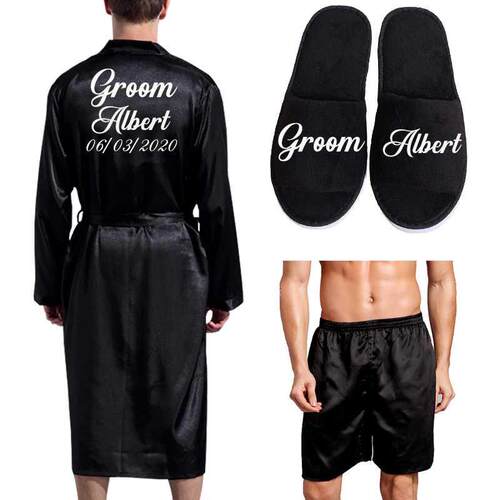 Groom Robe Emulation Silk Soft Home Bathrobe Nightgown For M