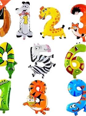 1Pc Foil niml bllons Number Infltble Hppy Birthdy