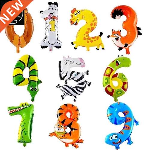 1Pc Foil niml bllons Number Infltble Hppy Birthdy
