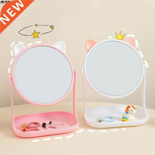 Cute Rotatable Makeup Mirror With Cat Ears-shaped Decor Stan